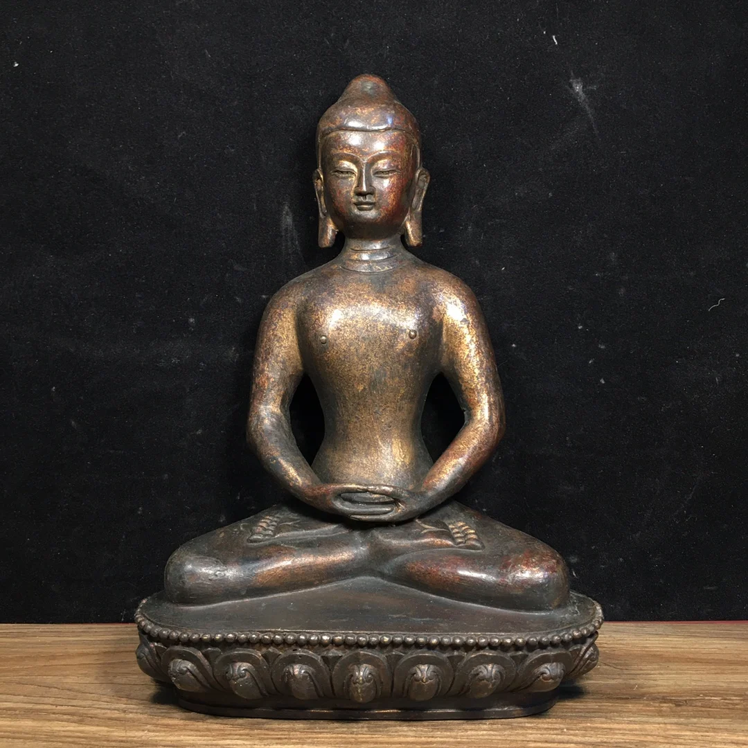 

10"Tibetan Temple Collection Bronze Cinnabars Shakyamuni Buddha Statue Buddha Amitabha worship hall Town House Exorcism