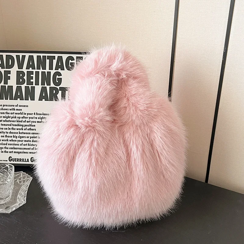 Luxury Faux Fur Ladies Shoulder Bags Soft Plush Female Evening Clutch Purse Handbags Women\'s Small Tote Fluffy Crossbody Bag