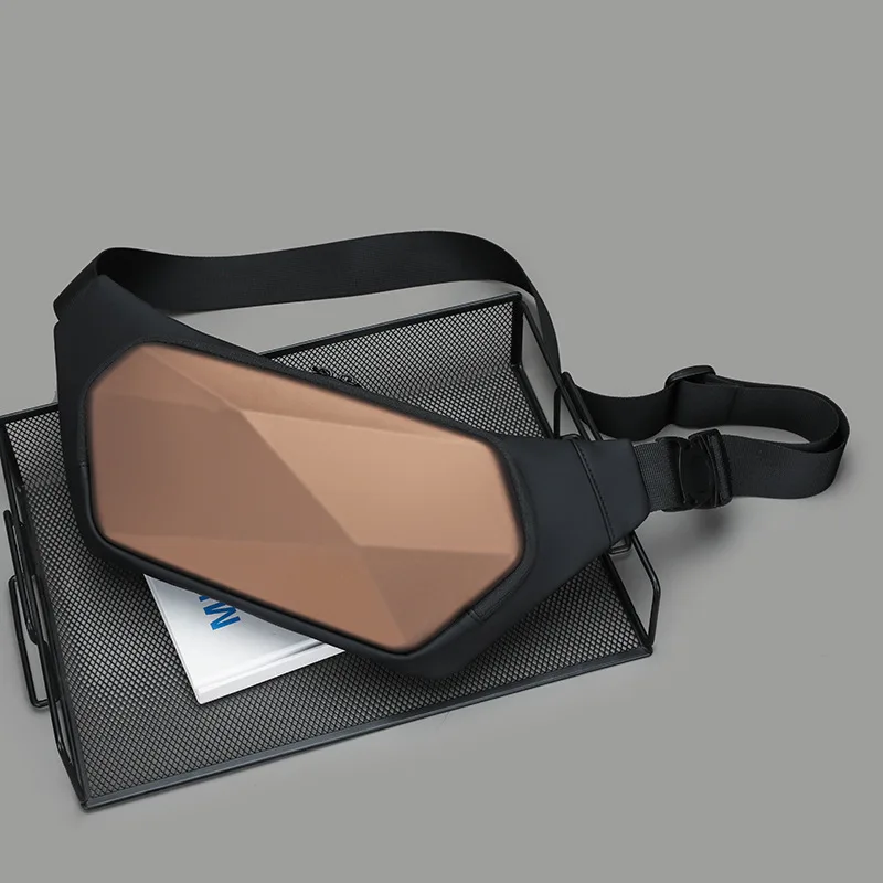 New Men's Streetwear Chest Bag Hard Shell Crossbody Bag with Geometric Pattern for Motorcycle Urban Commute Anti-theft Design