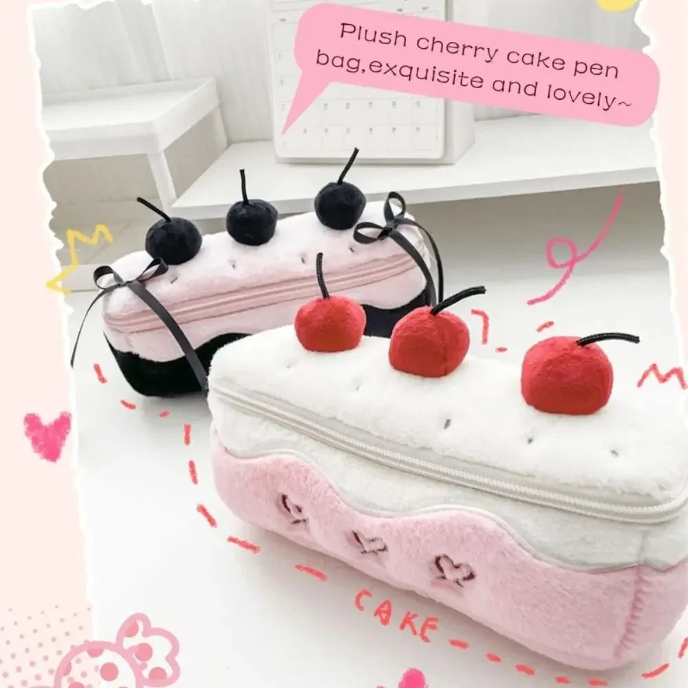 Creative Cake Cherry Pen Bag Embroidered Heart Kawaii Pencil Case Stuffed Kawaii Cosmetic Bags School Supplies