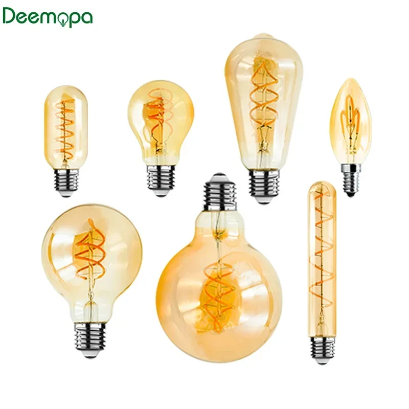 2-10pcs LED Edison Light Bulb E14 E27 AC220V Retro Filament Bulb C35 ST64 G80 G95 G125 Warm Yellow Living Room and Bedroom Light