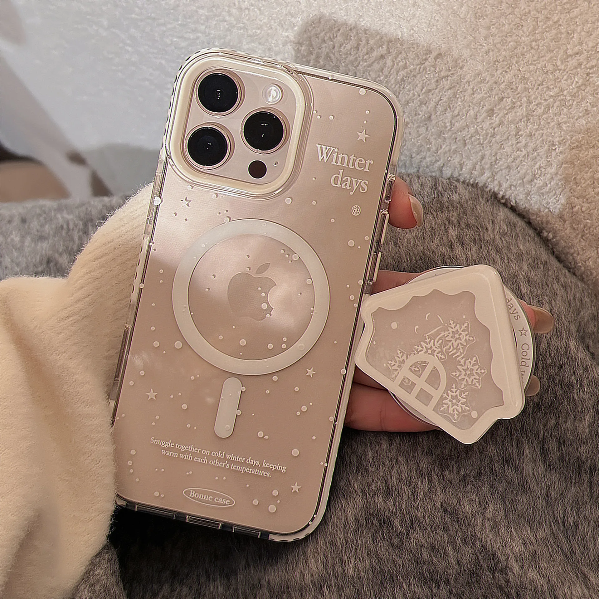 Koreanische süße Schneeflocke Haus Treibsand magnetische Halterung Handyhülle für iPhone 17 16 15 14 12 13 11 Pro Max klare stoßfeste Abdeckung