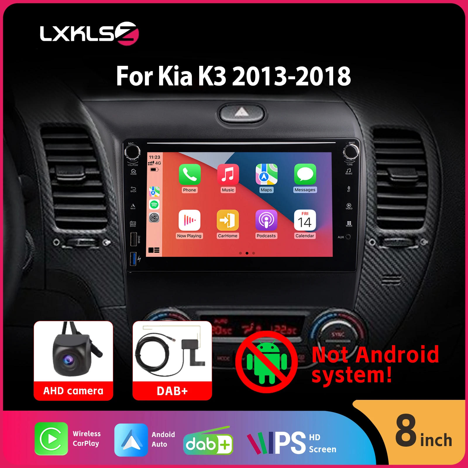 

8" IPS Touch Screen Car Radio with Wireless Carplay DAB+ Android Auto for Kia K3 2013-2018 with SWC AHD Rear View Camera BT DSP