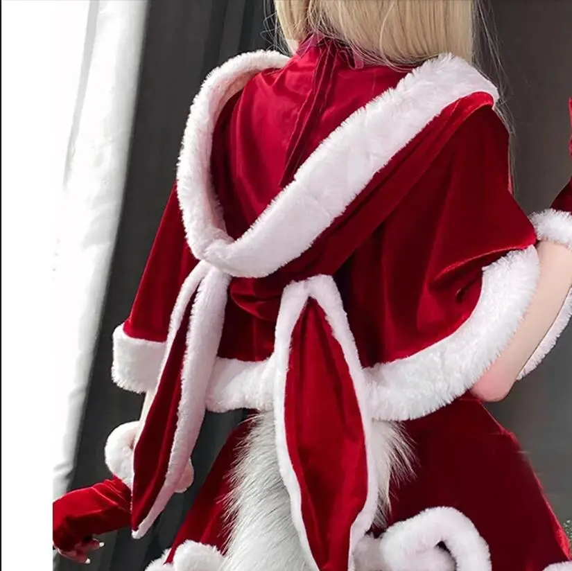 Vrouwen Kerst Xmas Lady Santa Claus Cosplay Kostuum Winter Bunny Meisje Cape Mantel Outfits