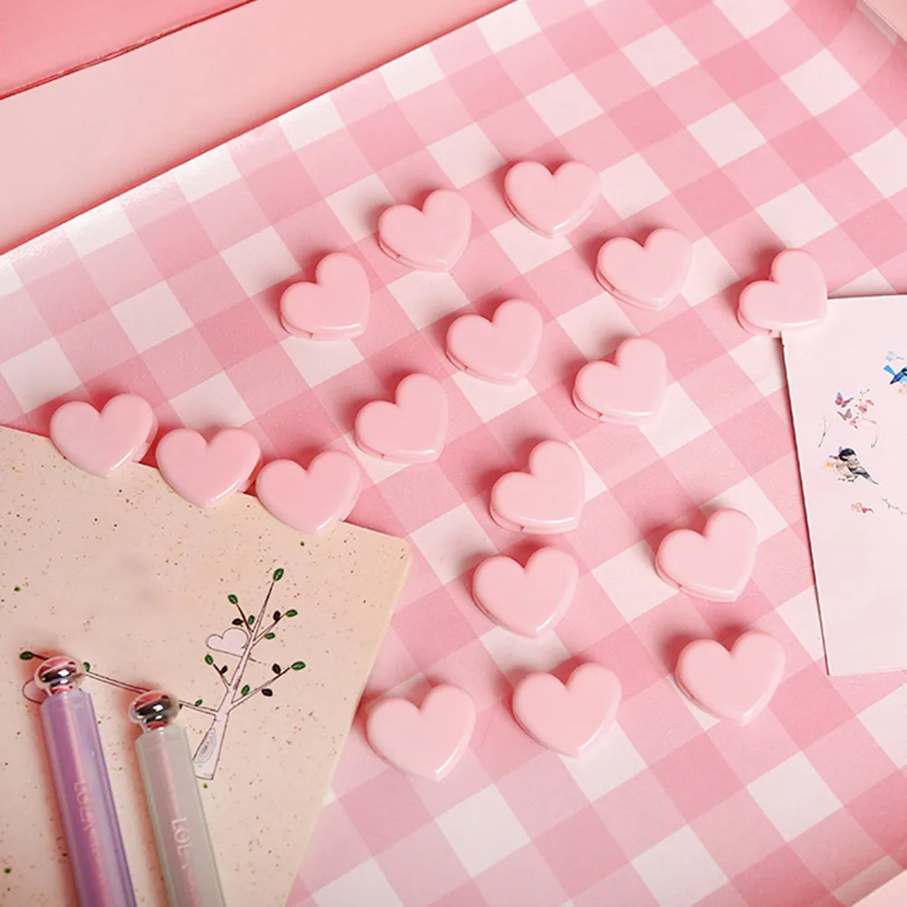 

12 шт. разноцветных зажимов-клипс с розовым узором в виде сердечек, многофункциональные зажимы для организации офисных документов, цветные клипсы