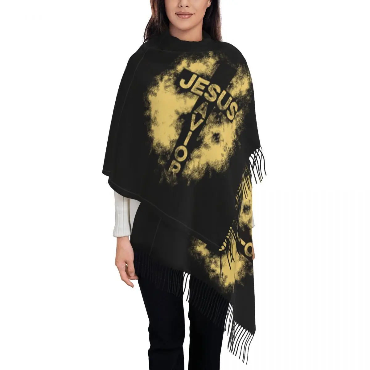 Jesus Christian Scarf Bible Keep Warm Shawls and Wrap with Tassel Ladies Casual Head Scarves Autumn Custom DIY Bufanda Mujer