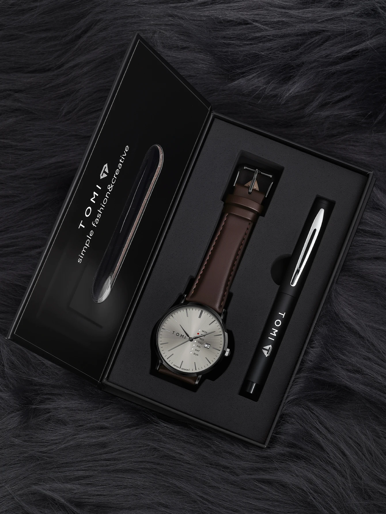 TOMI Men's Watch and Pen Gift Set 2-Piece Luxury Business Calendar Quartz Watch Casual Men's Holiday Gift Men's