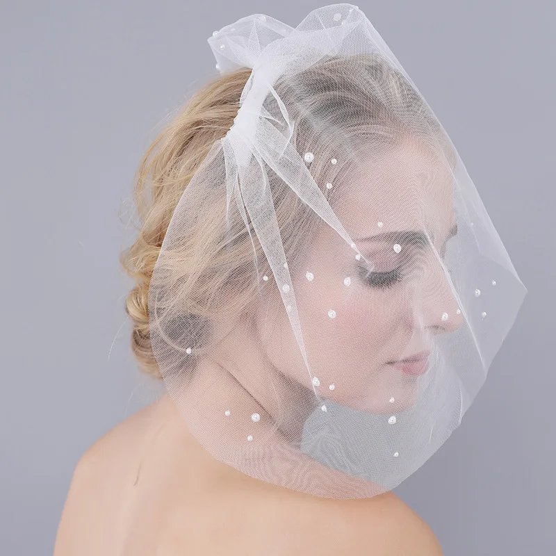 Women's Soft Tulle Birdcage Veils for Brides with Comb Short White Dotted Bandeau Blusher Bridal Veil for bride accesories