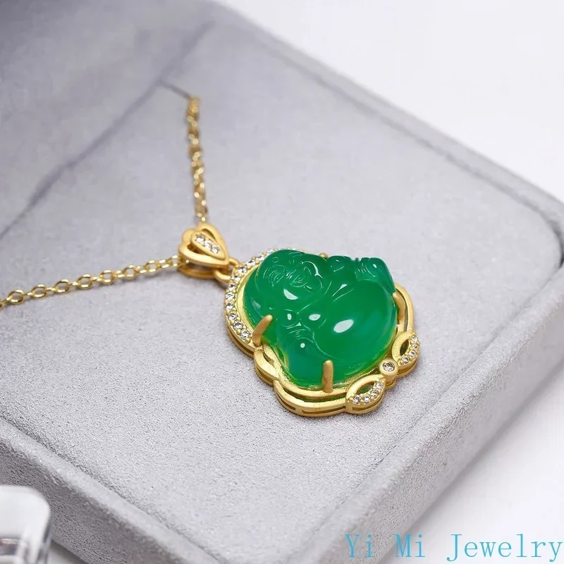 Natural Buddha Pendant Necklace for Women Jewelry Zircon Crystal Buddha Necklaces Punk Couple Pendants Jewelry Jade Necklace
