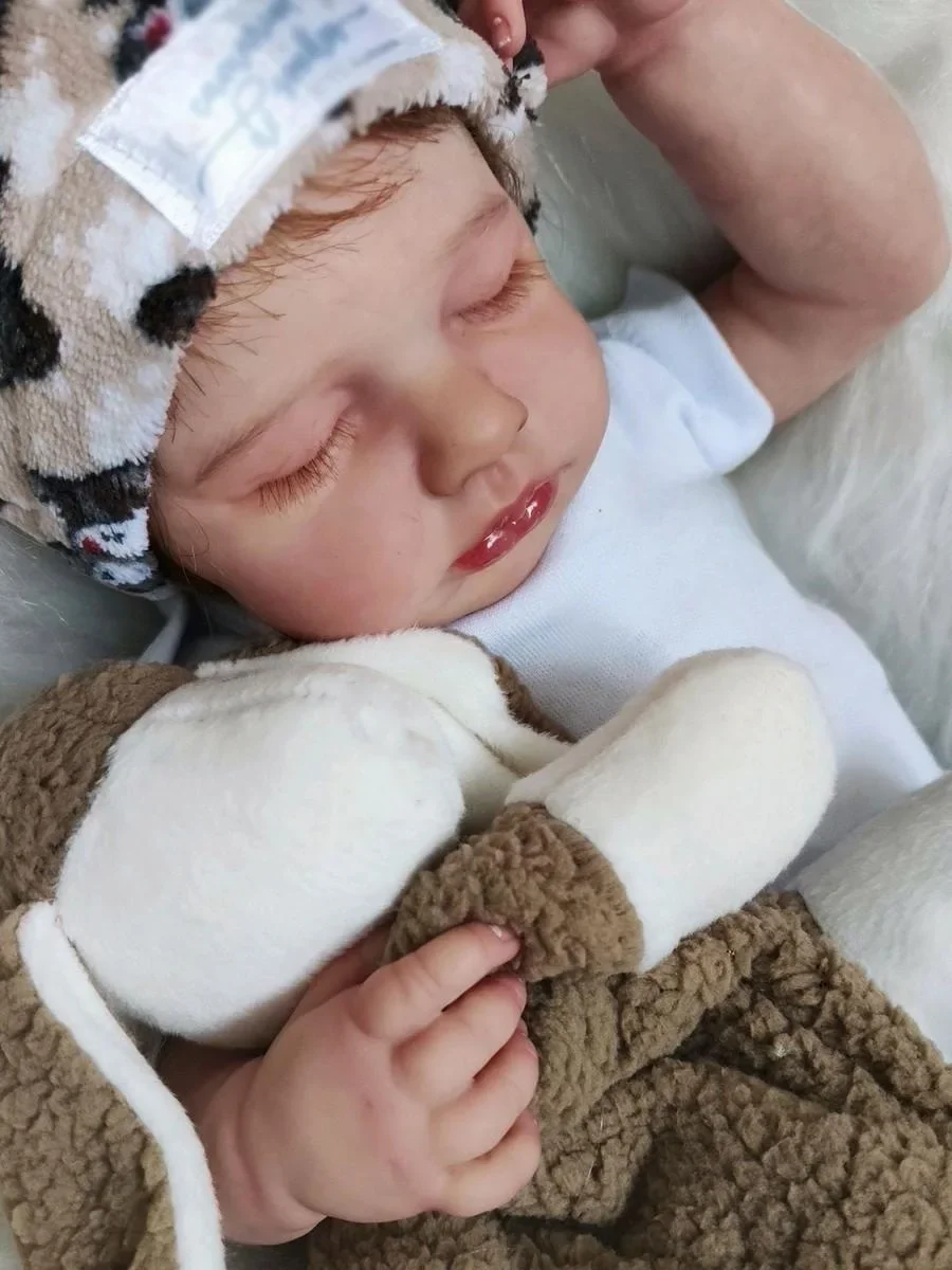 19インチ ルル 等身大 睡眠状態 リボーンドール 布製ボディ/フルビニールボディ 完成済み 塗装済み 血管が見える 手植えの髪