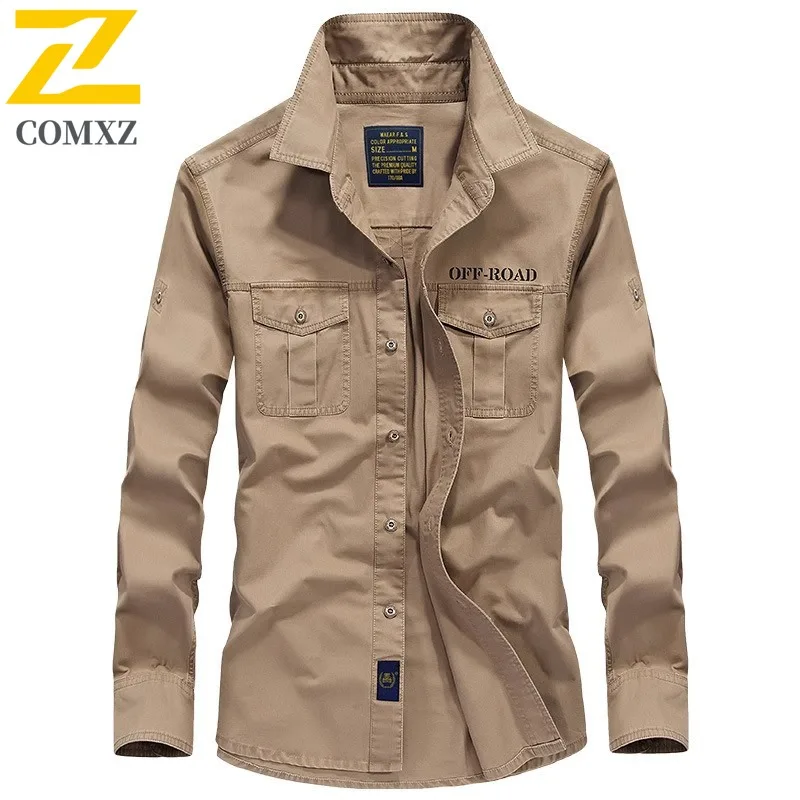 High Quality Work Shirts Men's Spring Autumn New Cotton Lapel Button Long Sleeve Shirt Outdoor Fishing Hunting Solid Color Coat