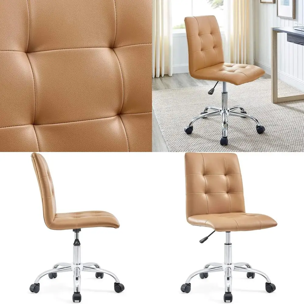 

Кожаное офисное конференц-кресло без подлокотников, с высокой спинкой, поворотное, цвета тан.