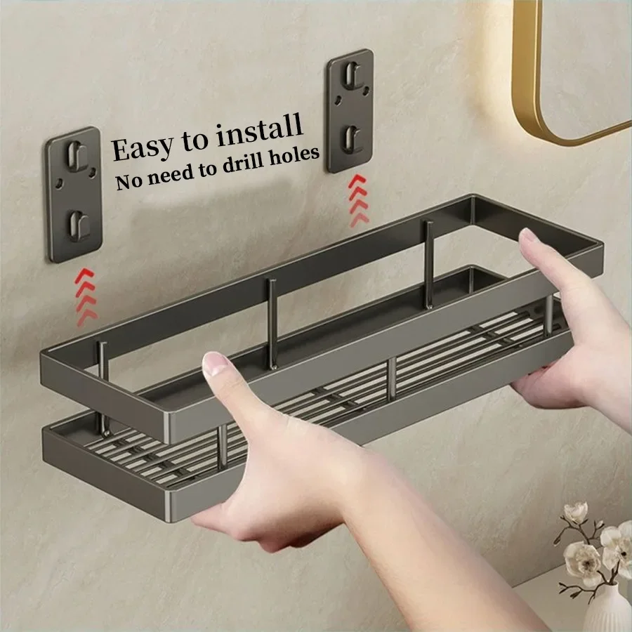 Thickened metal shelf Wall rack Wall rack No punching on the wall Kitchen seasoning storage shelf Anti-rust bathroom rack
