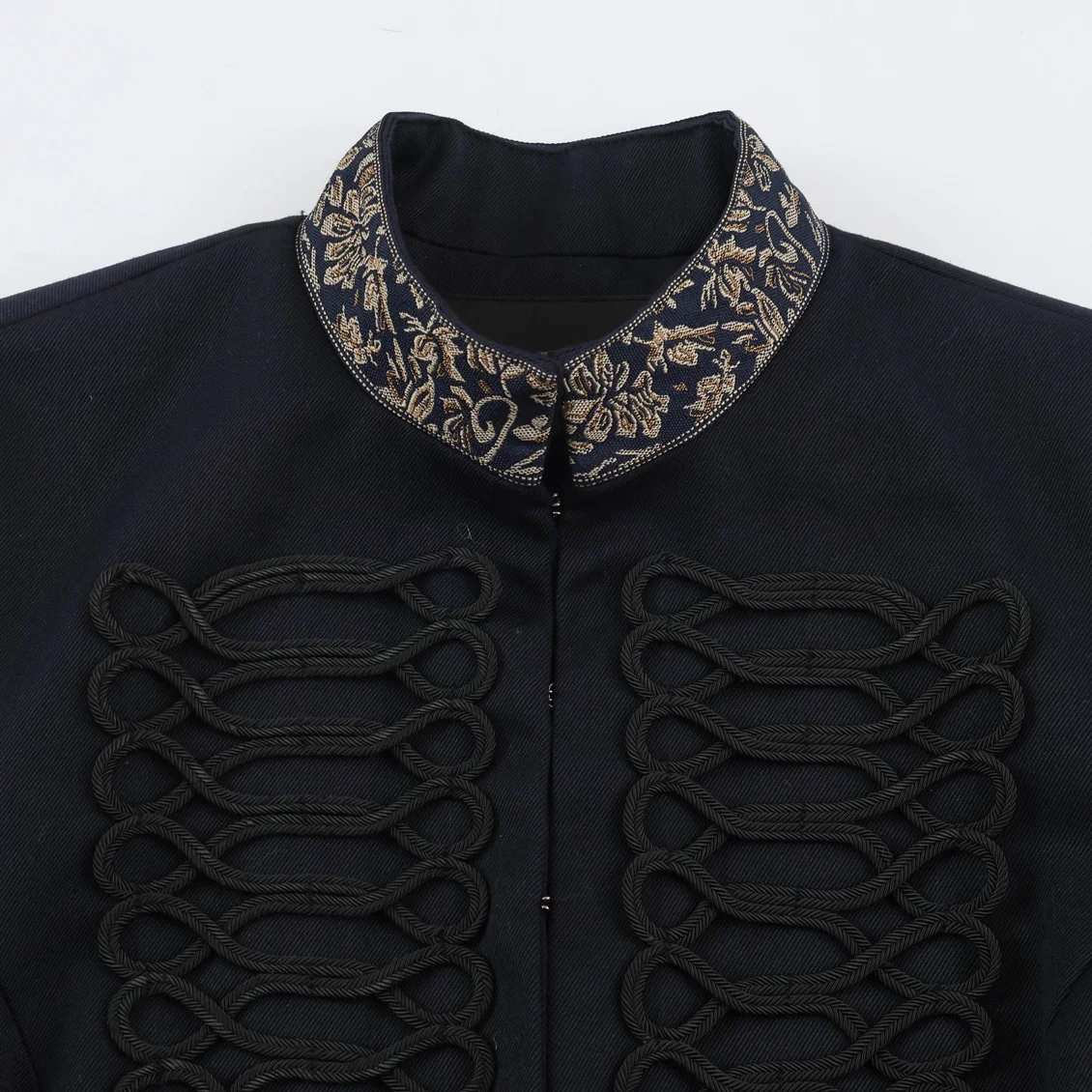 JNLEAOG Fashionable Embroidered Color Block Knot Button Jacket Women's Short Outerwear Standard Fit Polyester Autumn New Arrival