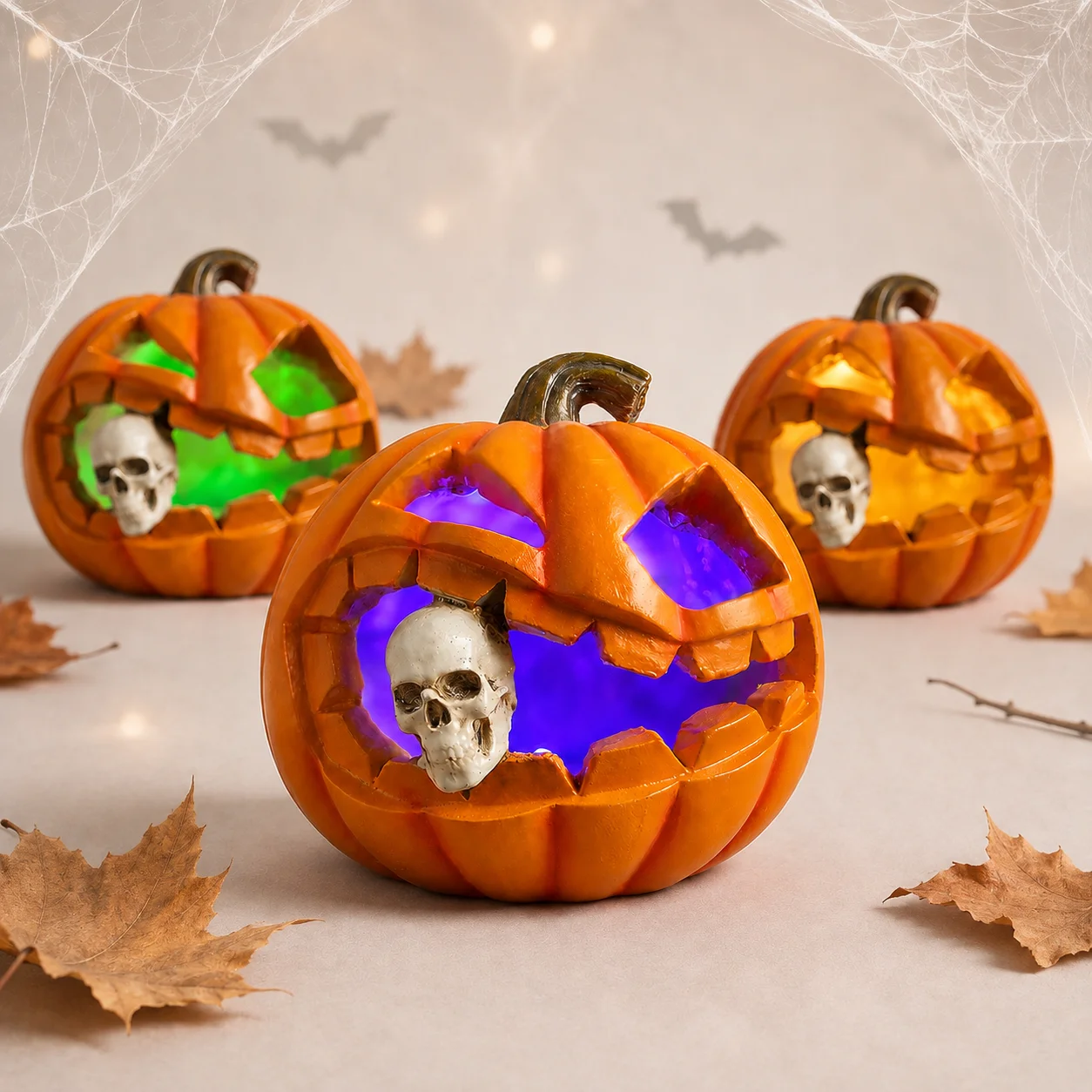 Halloween Pumpkin Lantern LED Light Skull Decor Haunted House Ornament Table Lamp Porch Garden Patio Party Festival Decoration