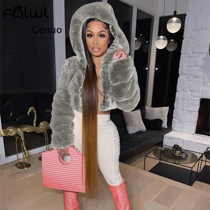 Witte Faux Fur Winter Jas Voor Vrouwen Zwarte Lange Mouwen Hooded Faux Fur Jas Vrouwelijke Mode Jassen En Jassen Vrouwen