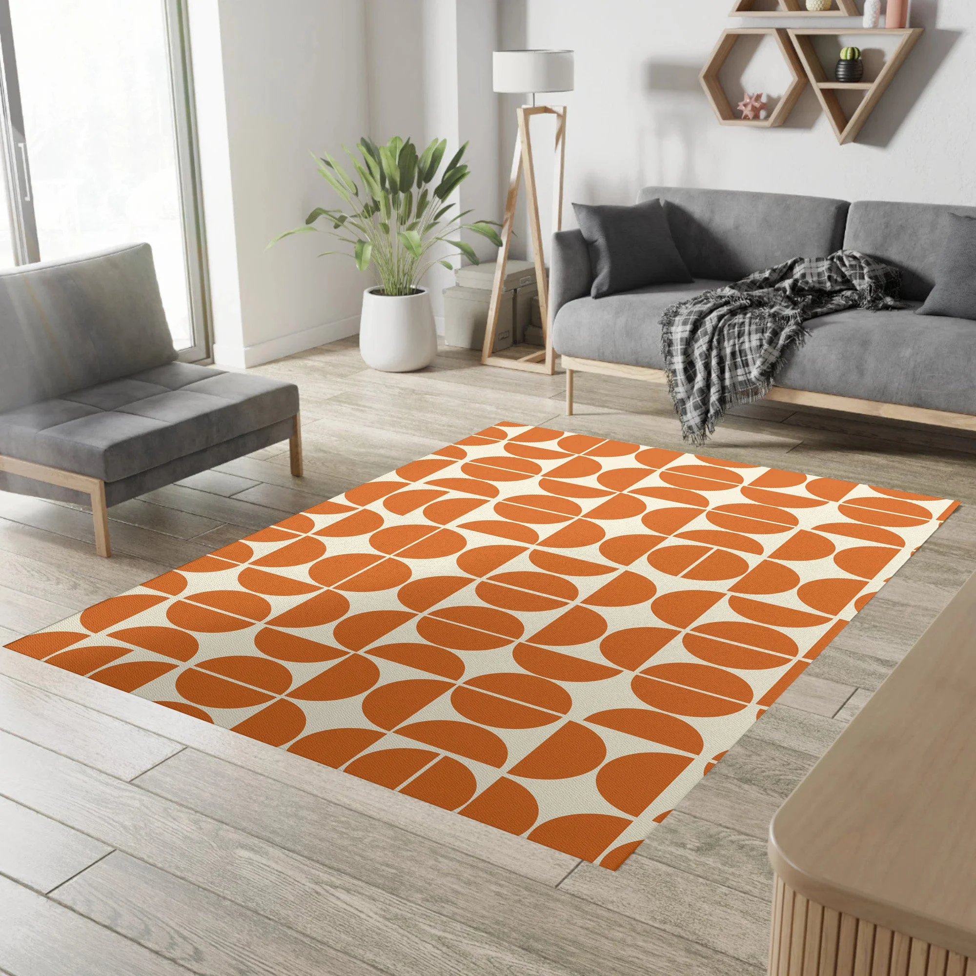 Checkerboard Rug Orange Floral Retro Rug Area Rug Bedroom Aesthetic Retro Rugs Art Deco Rug Mid Century Flower Groovy Rug