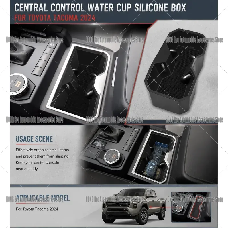 For Toyota Tacoma 2024 Center Console Armrest Cup Holder Silicone Insert Organizer Interior Accessories Storage Tray Decor