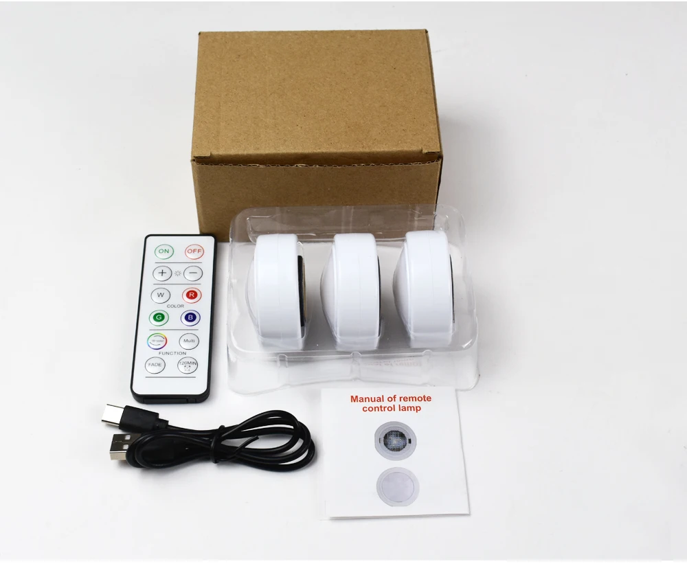 3/6 PCS LED Puck Light RGB 16 Colors Dimmable Under Cabinet Light USB Rechargeable Wine Cabinet Light with Remote Control