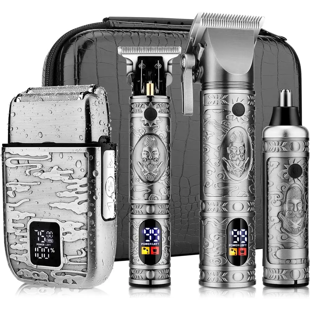 4-in-1 Professional Hair Grooming Kit with LCD Display (Gray)