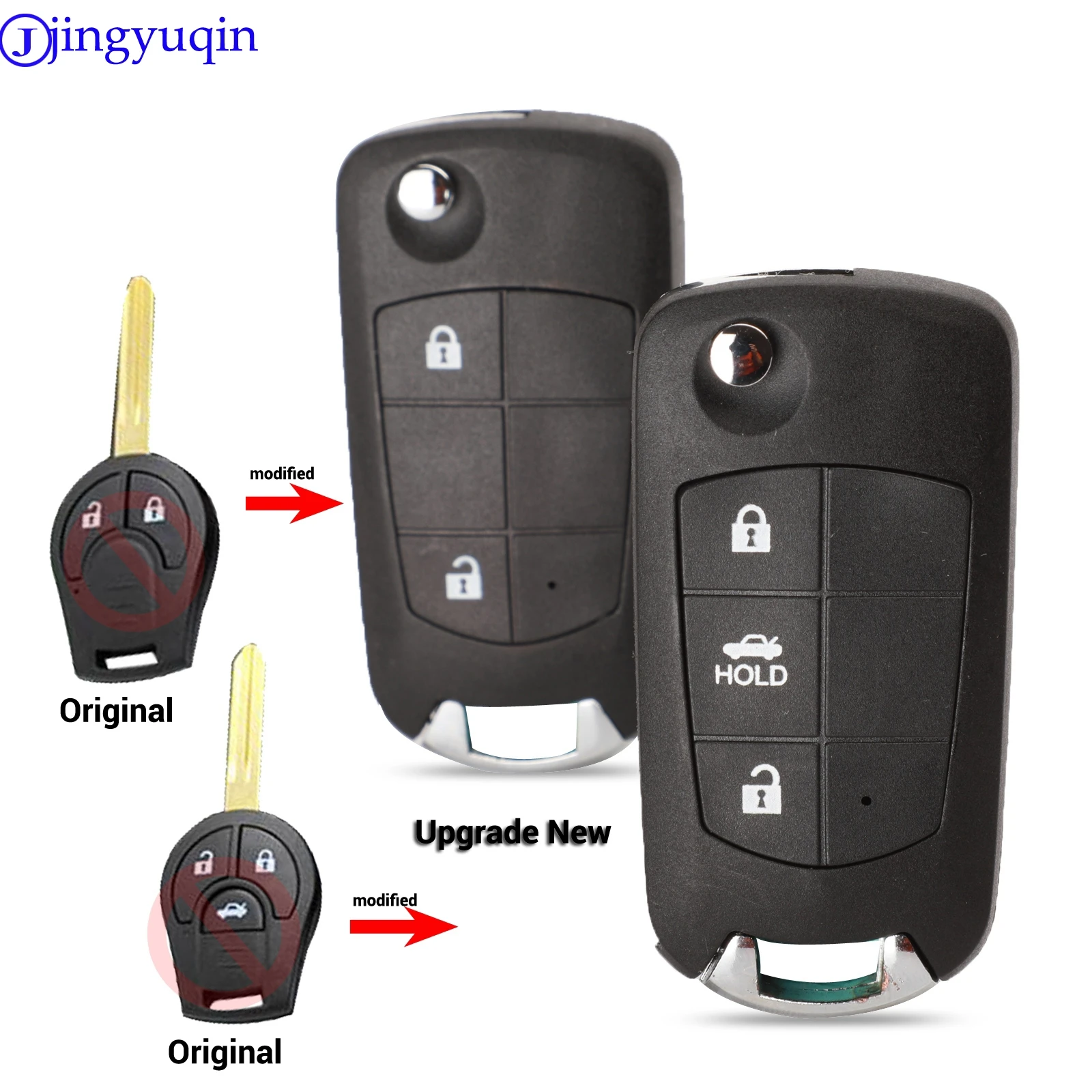 

jingyuqin 10P 2/3b Modified Car Key Shell Case for NISSAN CWTWB1U761 Juke March Qashqai Sunny Sylphy Tiida X-Trail Folding Key