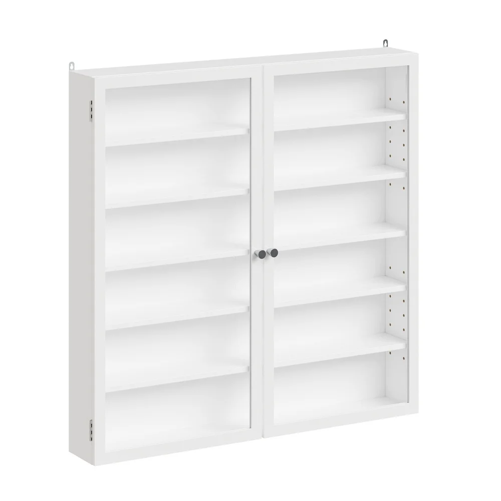 SoBuy FSB113-H-W Vetrina a Parete Pensile con Anta in Vetro e Anta, Mobile Stretta 12 cm per Soggiorno Bagno Cucina 80×12×80 cm Portata 12 kg