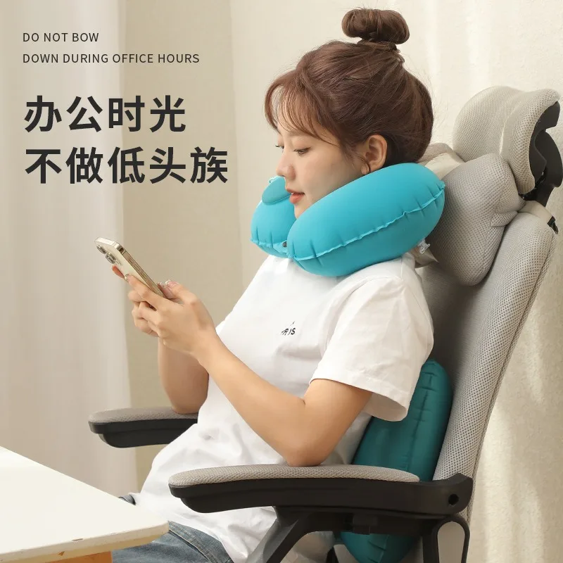 

Флокированная надувная U-образная подушка, складная U-образная подушка для шеи, удобная подушка для путешествий, U-образная подушка, подушка для шеи