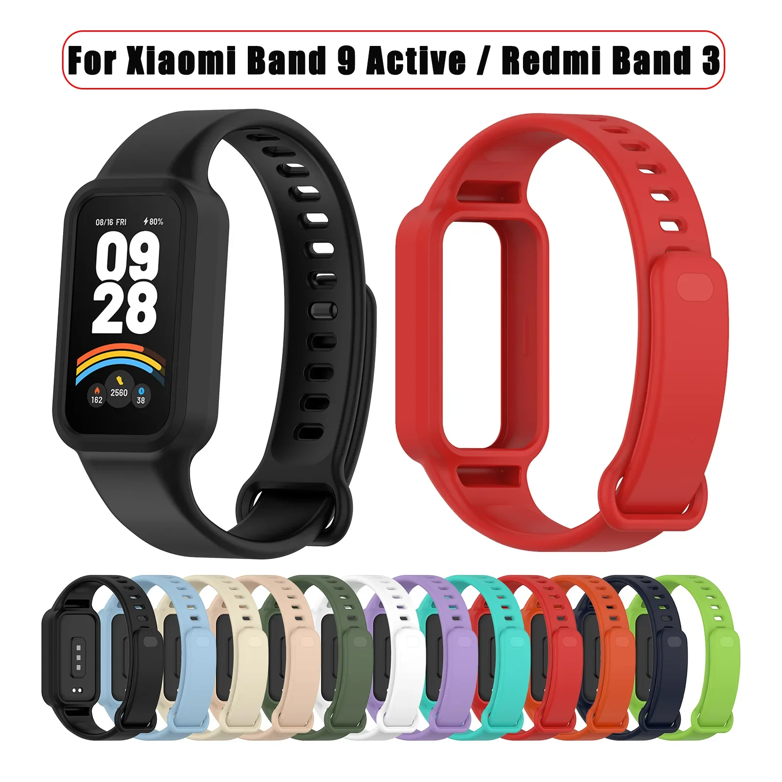 Silicone Strap For Xiaomi Band 9 Active Sport Strap Bracelet For Redmi Band 3 Smartwatch Replacement Watchband Accessories