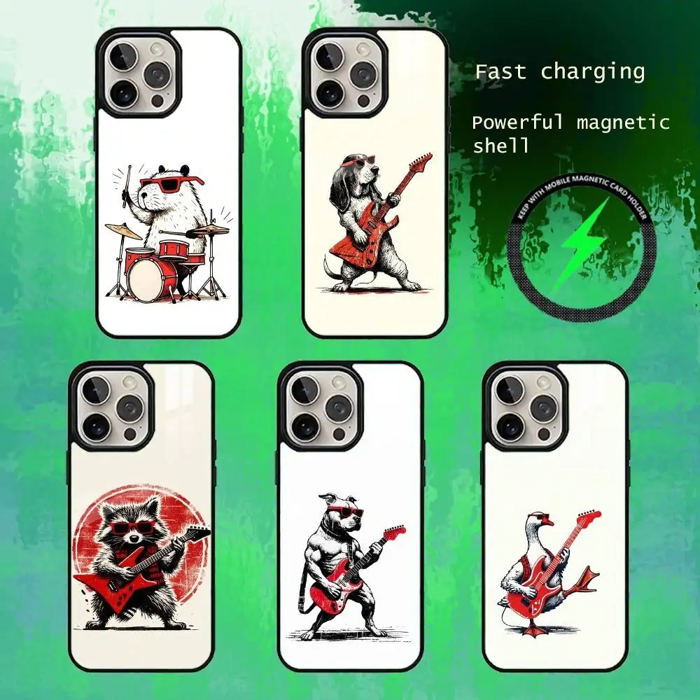 

Funny Rocker Animal Guitar Phone Case For iPhone17,16,15,14,13 Plus,Pro Max Magnetic For Magsafe Wireless Charging