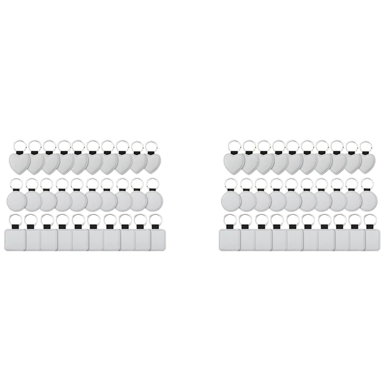 

60Pack Sublimation Blanks Keychain Glitter PU Leather Keychain Heat Transfer Keyring Various Kinds Sublimation Blank