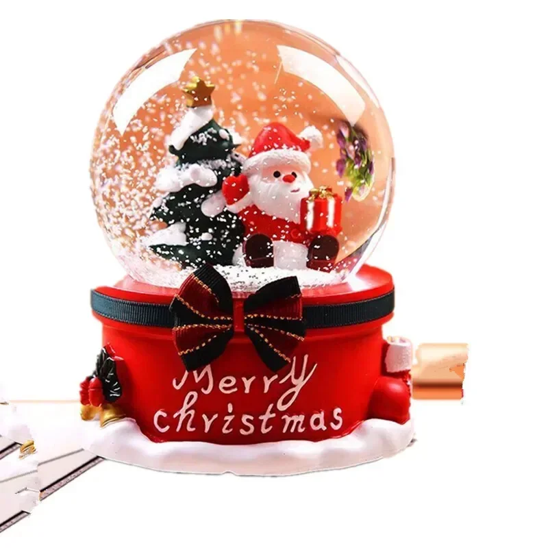 Exquisite resin crafts creative Christmas crystal ball music box rotating snowflakes with lights music box christmas