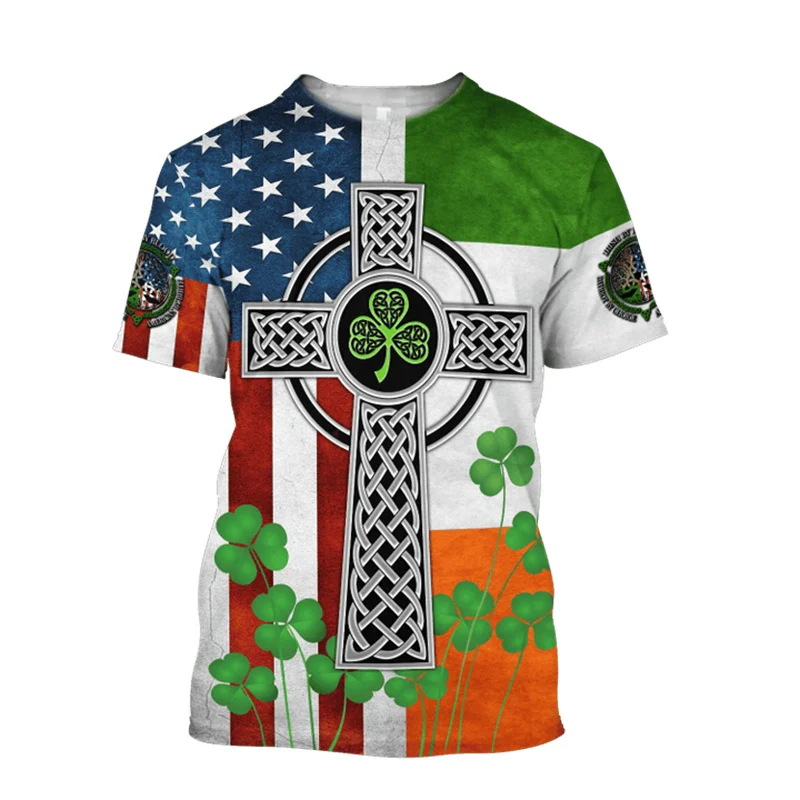 Saint Patrick Theme Print T-shirt For Men's Clothes Green Shamrock Graphic T Shirts Festival Street Celebration Fashion Pop Tee