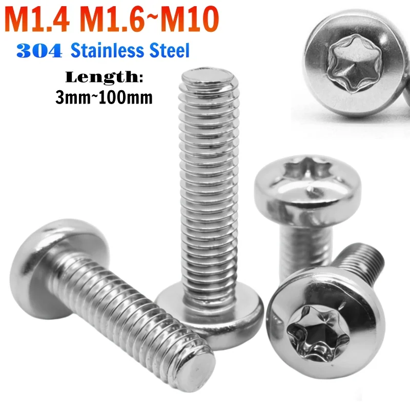 304 Stainless Steel Six-Lobe Torx Pan Round Head Screw Bolt M1.4 M1. 6 M2 M2.5 M3 M4 M5 M6 M8 M10 length 3-100mm