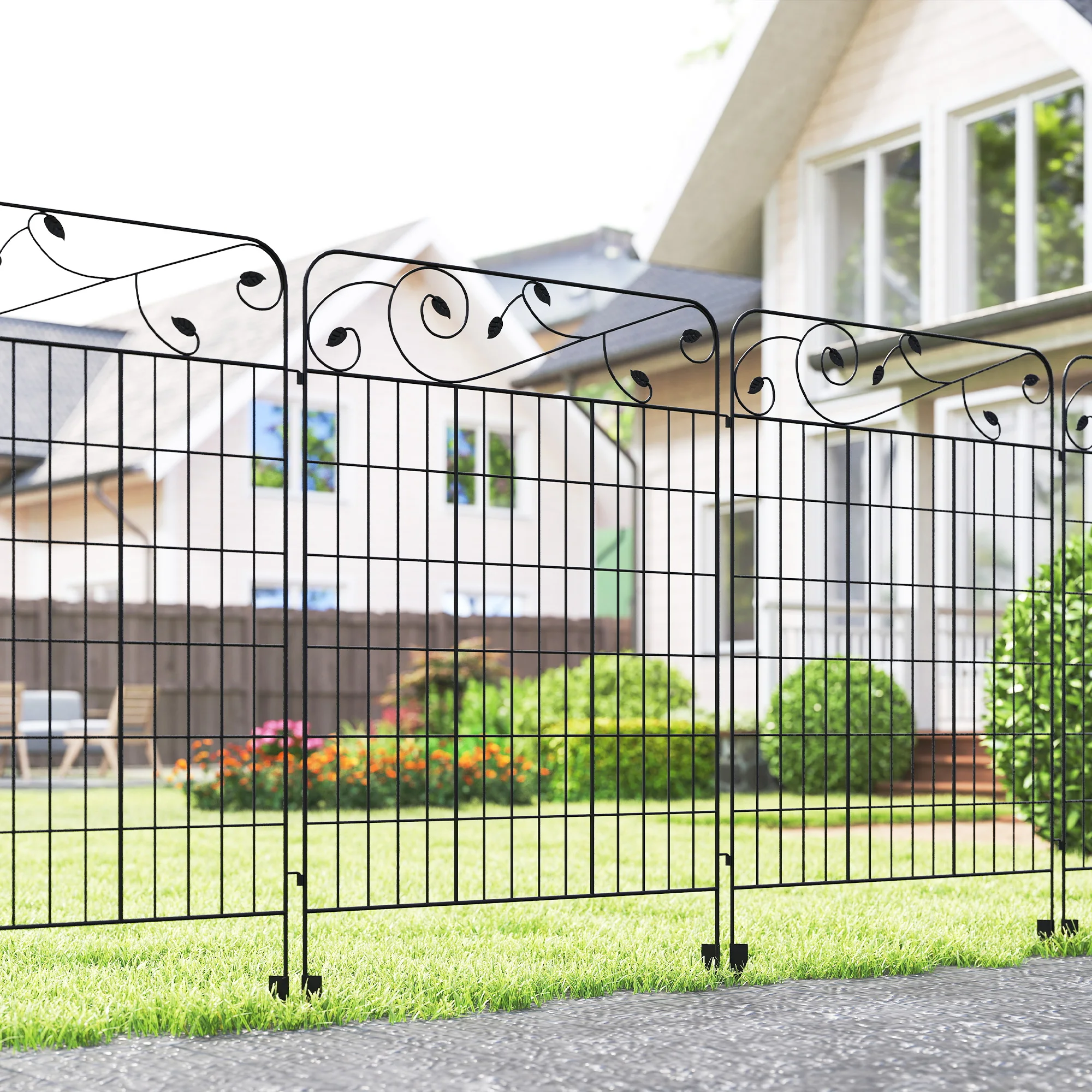 Decorative Garden Fencing 11.5' Metal Border Edging, 4 Pack, Black