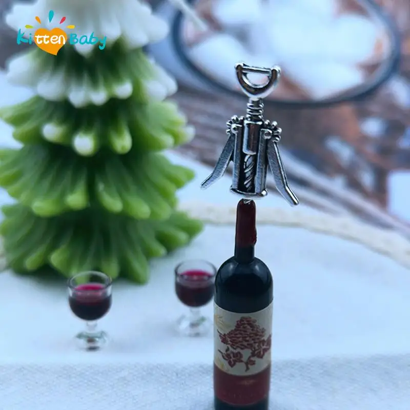 2pcs Miniature Dollhouse Furniture Wine Drink Bottle Opener Corkscrew 1:12 Bottles Kitchen Bar Miniature Doll House Decoration