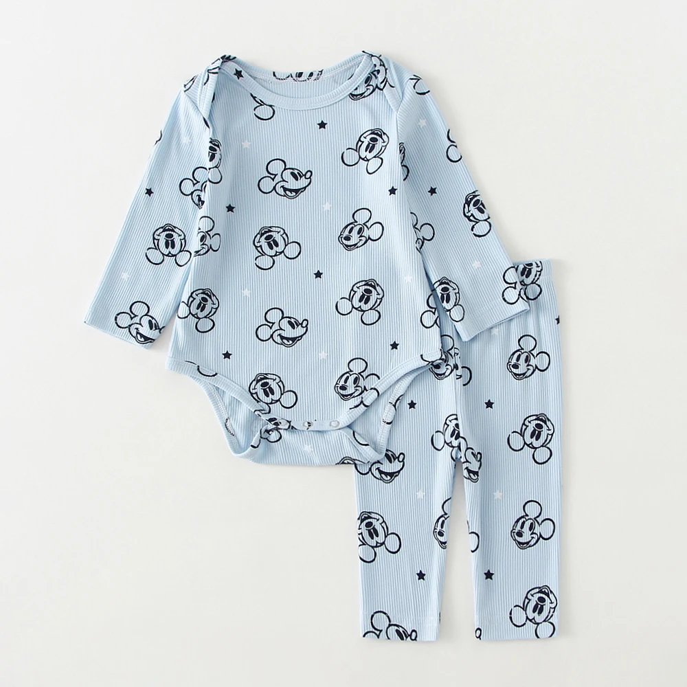 Baby Girl Minnie Printed Clothes Suits Boy Mickey Mouse Long Sleeved Jumpsuit + Pant Newborn Infant Outfits