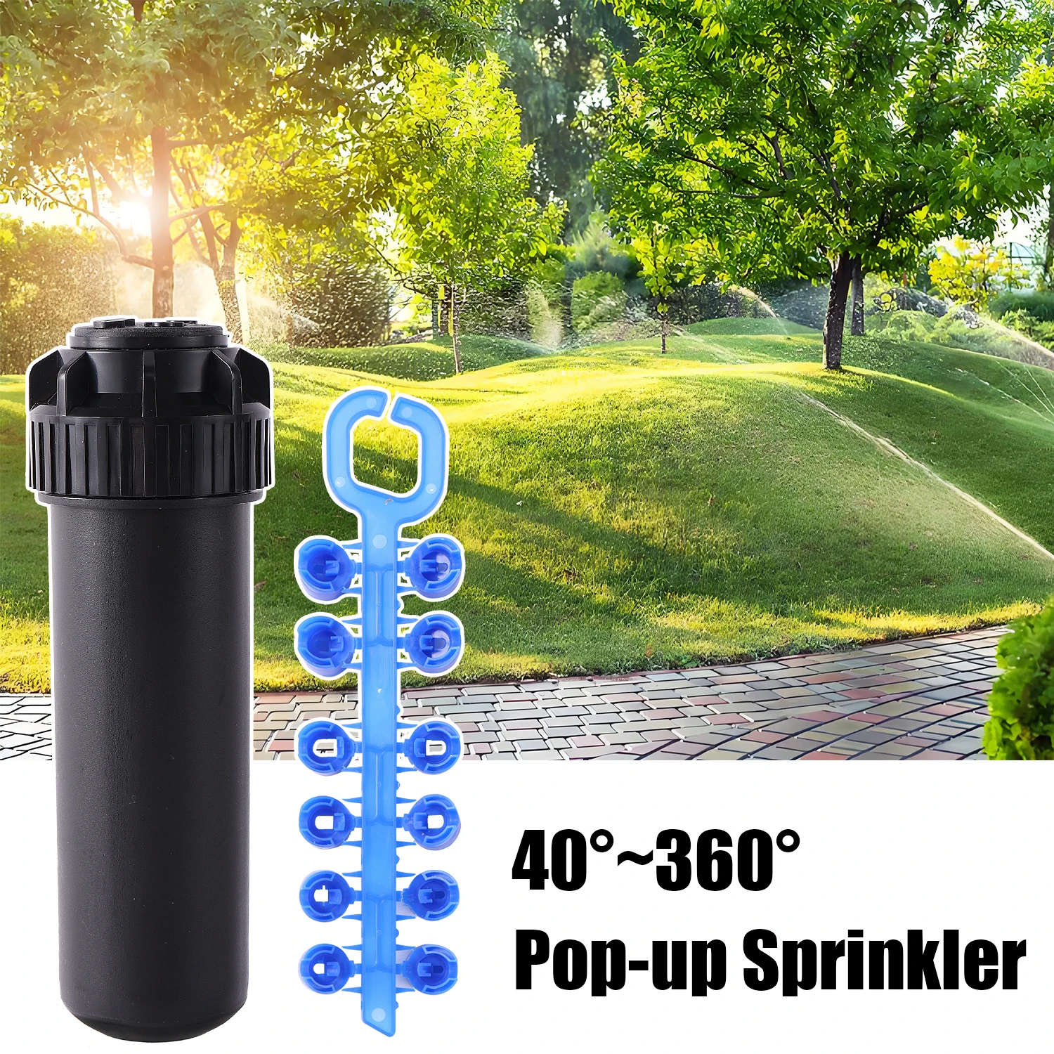 4Pcs Adjustable 40°~360° Pop-up Sprinkler with Replacement Scattering Nozzle Garden Park Hotel Lawn Grass Rotating Watering Tool