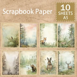 10 Sheets A5 Size Forest Animals Fox Rabbit Background Vintage Grunge Journal Planning Scrapbooking