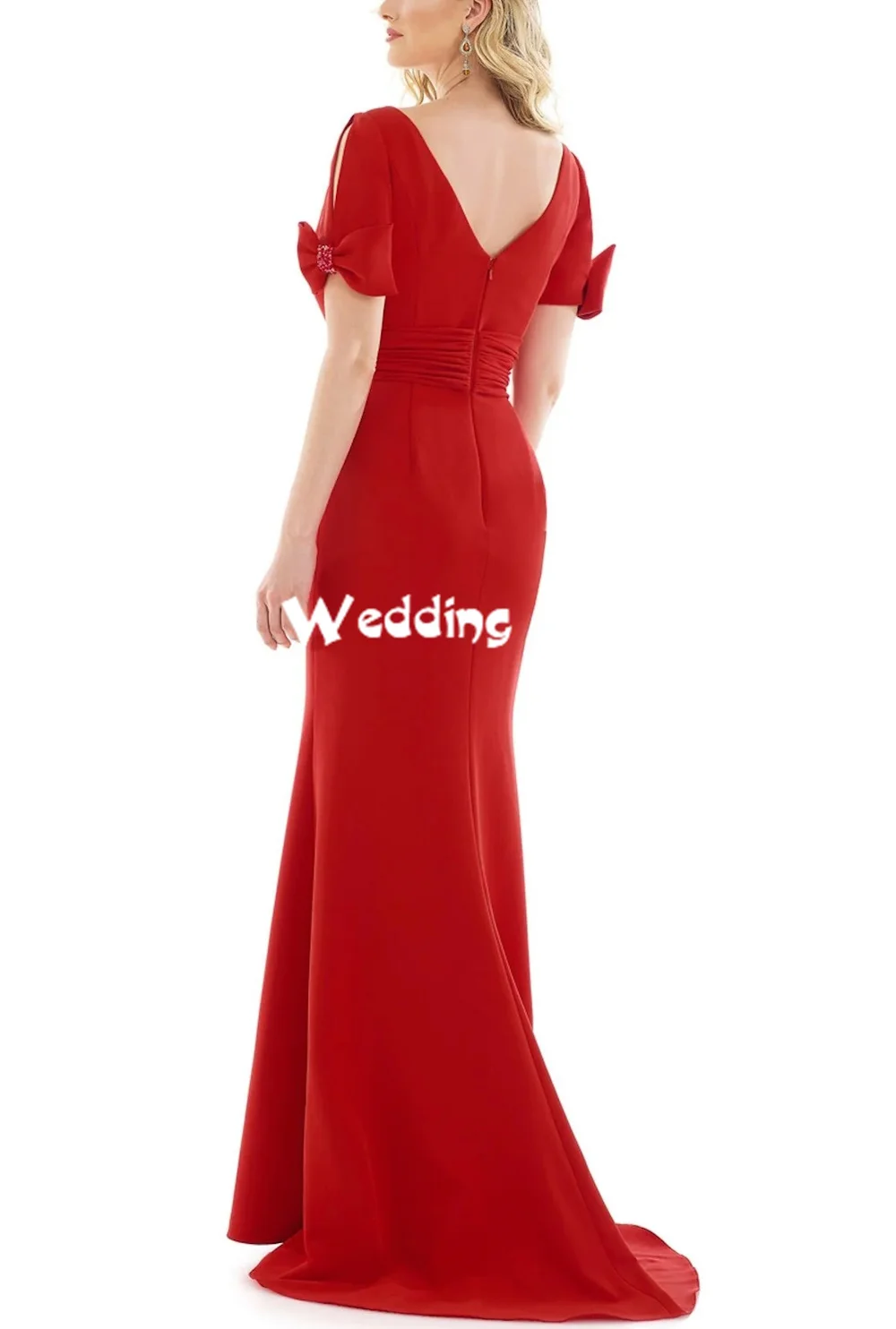 헤이데이 여성용 브이넥 머메이드 스플릿 드레이프드 이브닝 드레스 짧은 소매 리본 비즈 장식 플로어 길이 우아한 드레스 2025