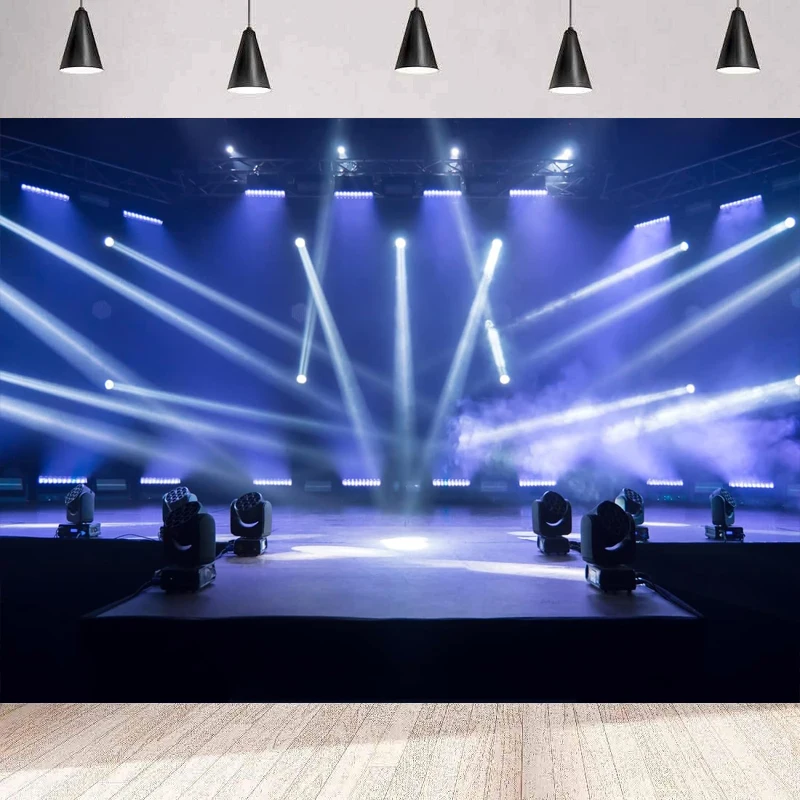 Concert Stage Photography Background Rock Music Night Blue Stage Spotlights Band Live Shows Party Backdrop Wall Banner Poster