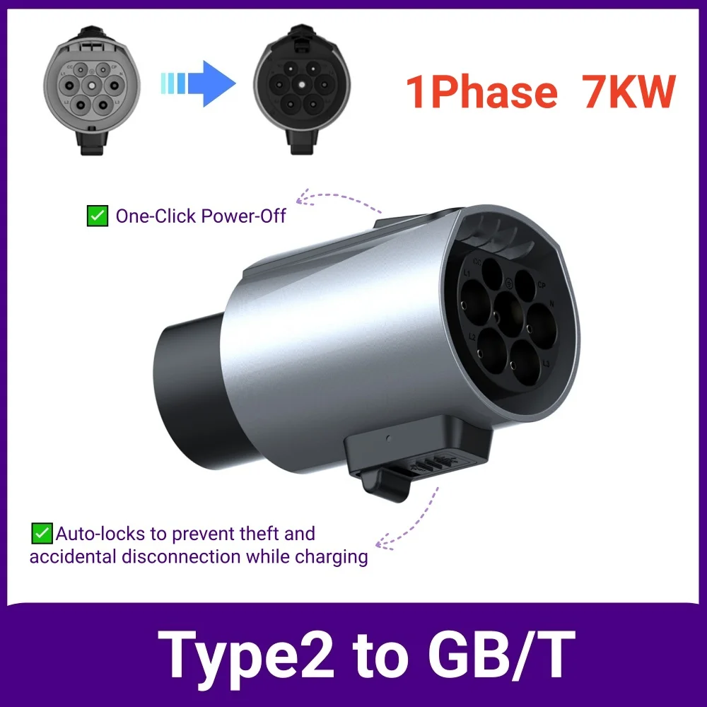 

32A 7KW 22KW Type 2 to GBT EV Charger Adapter IEC62196 to GB/T Electric Vehicle Car EV Charging Converter for Chinese Standard