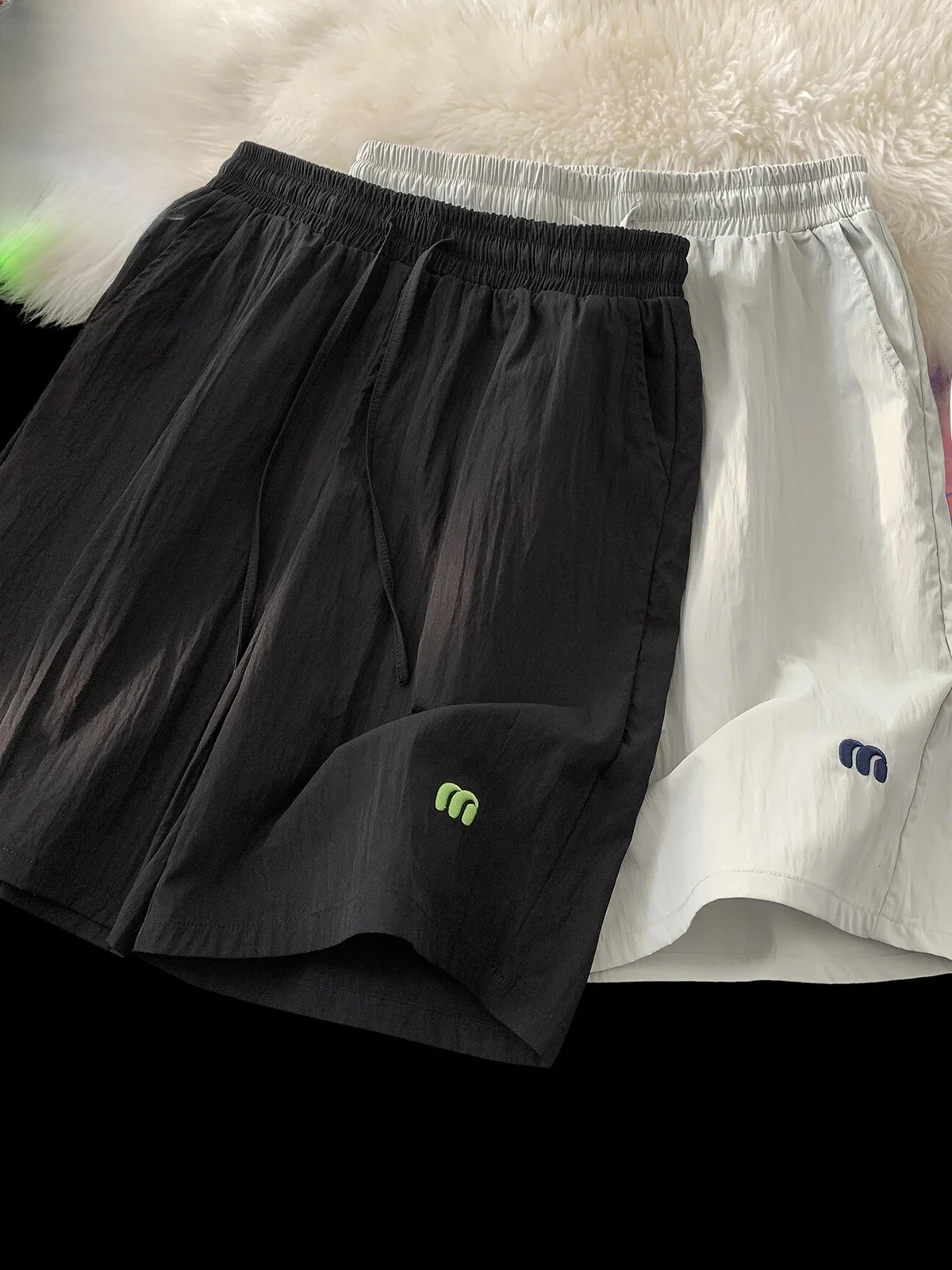 

Casual Loose Beach ort Pants Men's Summer Thin Faion Five-Quarter Length Straight Leg Anti-Wrinkle Polyester Fiber