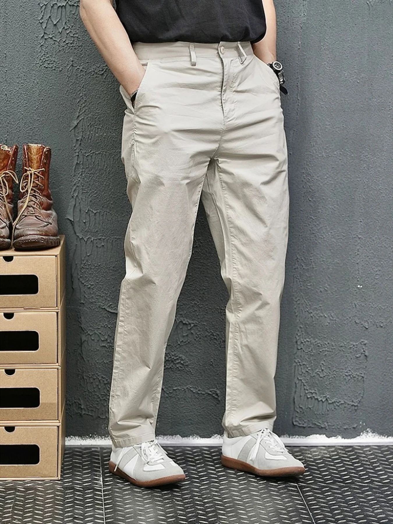 

Летние легкие повседневные брюки из чистого хлопка для мужчин, рабочие брюки, длинные брюки цвета хаки, прямые брюки для офиса и работы.