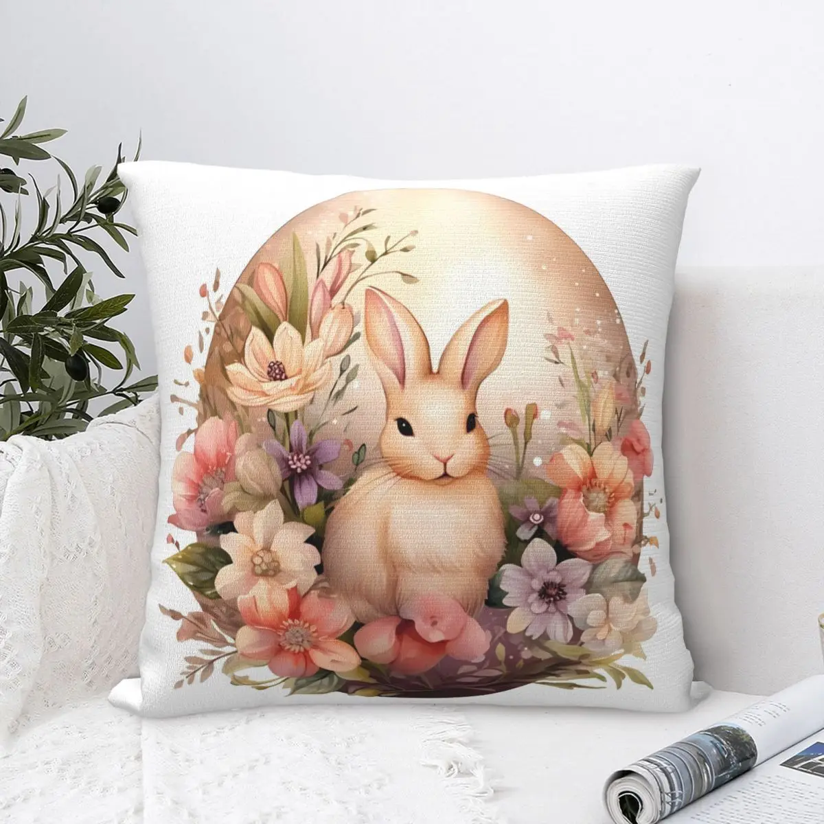 Easter Bunny Pillow Cover Egg Pink Cushion Cover Printed Pillow Case Morden Pillowcases For Office Car Home Decorative