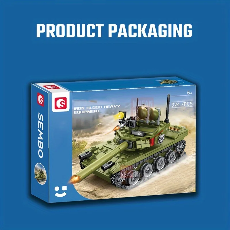 SEMBO 324pcs Main Battled Tank Assemblage Building Blocks Military Series Vehicle Model Bricks Birthday Gifts Kids Toys for Boys