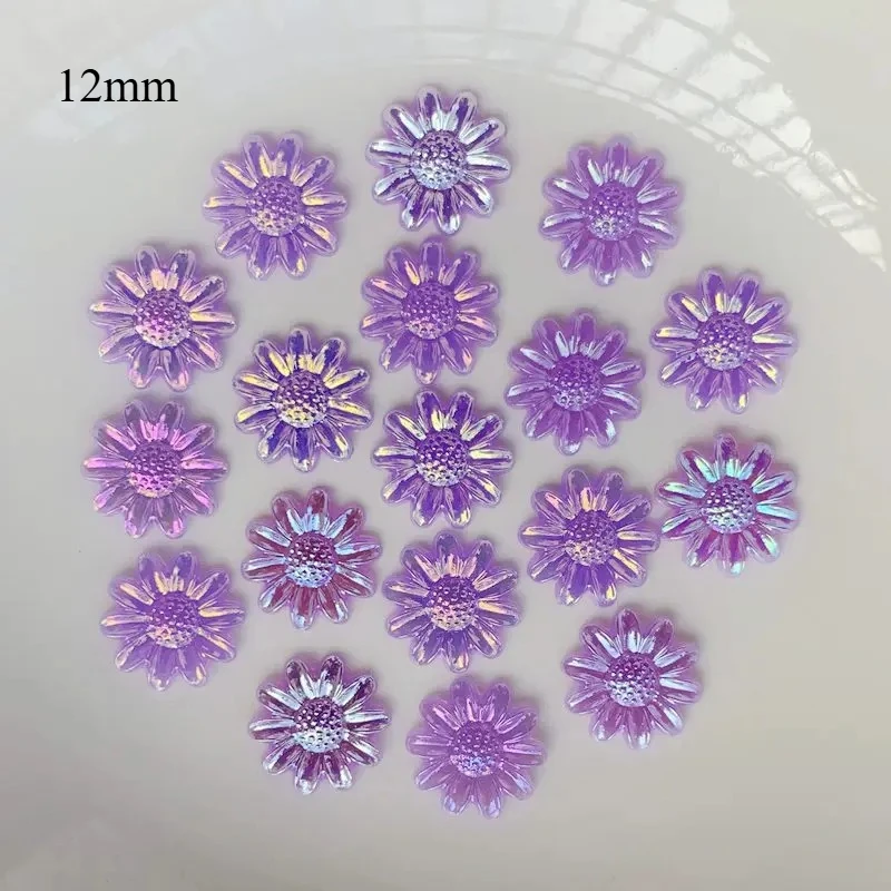 50PCS 12mm  Resin flat back sunflower Daisy shaped pearl DIY mobile phone flat back clip thin nails, hairpins craft accessories