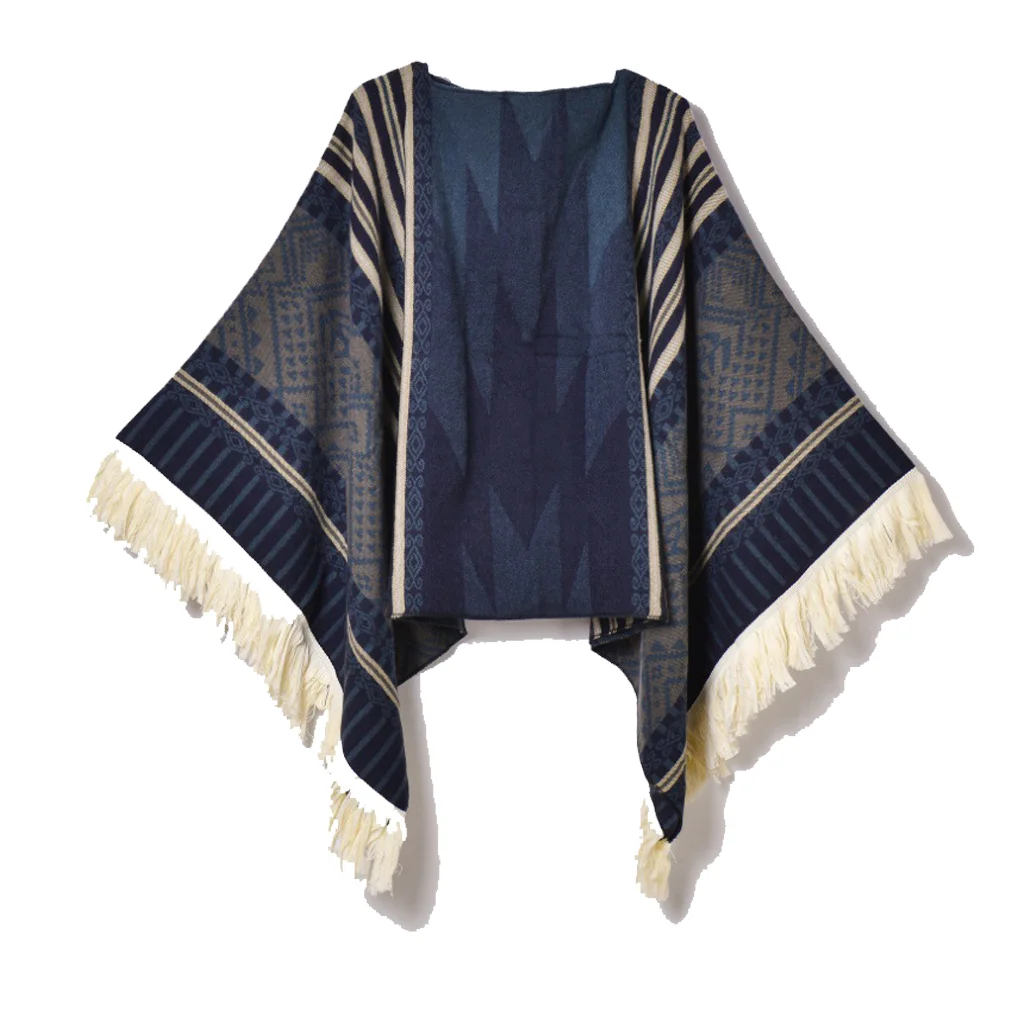 Poncho de voyage à la mode, Style ethnique, glands, Cape à capuche, châle Jacquard chaud d'hiver, décoration extérieure, grande couverture