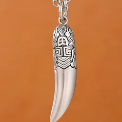 Creative 925 Silver Ethnic Style glossy Necklace Keel chains Banquet faceted wolf tooth Pendant for Men's Retro Jewelry