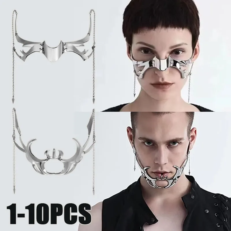 1-10PCS Irregular Metal Robot Mask Cyber Punk Masquerade Face Accessories Unisex Party Prom Jewelry for Women Men