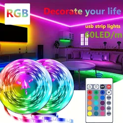 60LEDs/m 5V USB LED Strip Lights RGB 2835 24-Key Remote Control Elastyczna lampa Wstążka Taśma Pokój Impreza Sypialnia Podświetlenie TV Decor